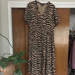 J. Crew Brown and Black Animal Print Midi Dress